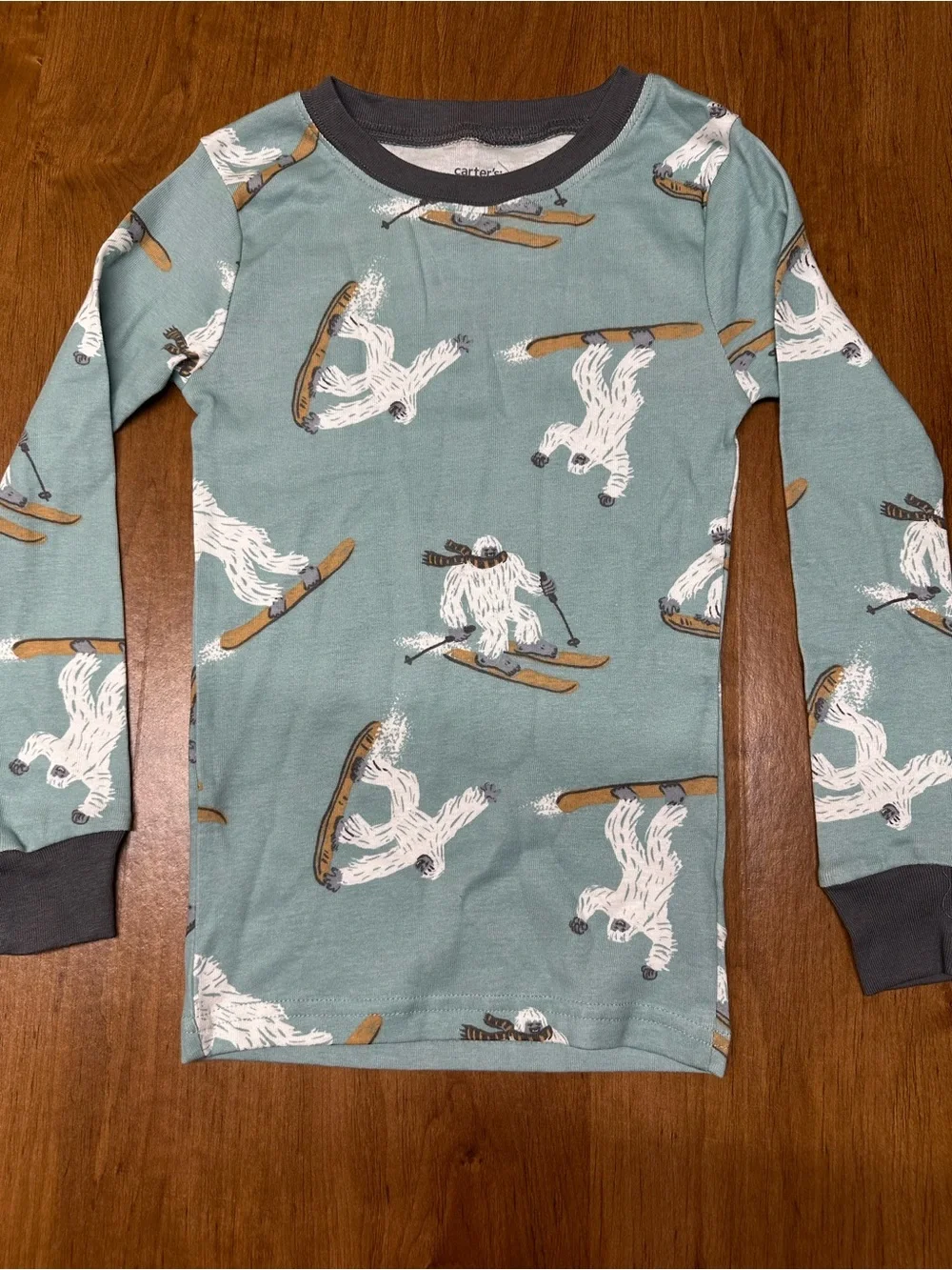 Carter's Teal and Charcoal Yeti Pajama Set with Ski Print 4 pieces